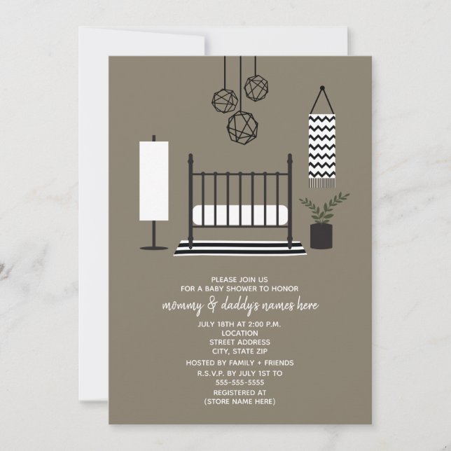 Modern Black and White Nursery Baby Shower Invitation (Front)