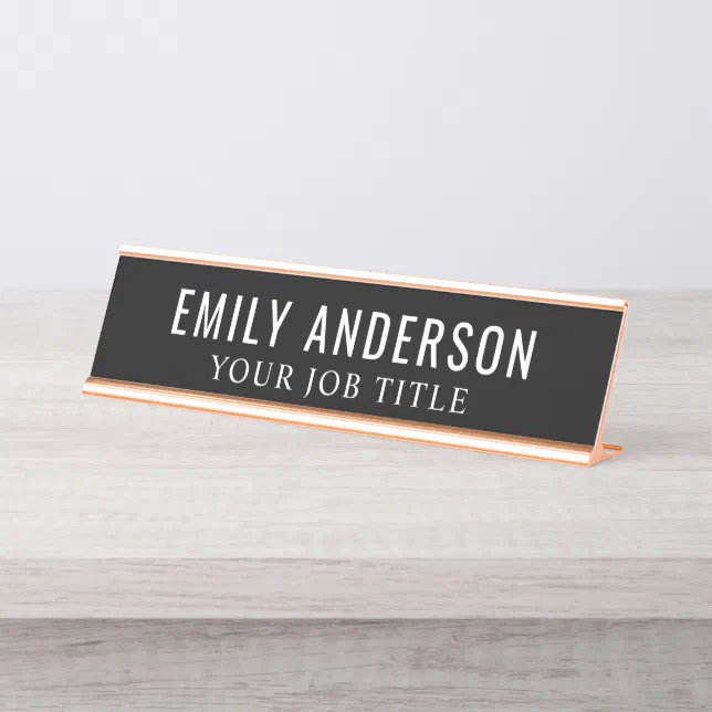 Modern Black and White Office Employee Desk Name Plate | Zazzle