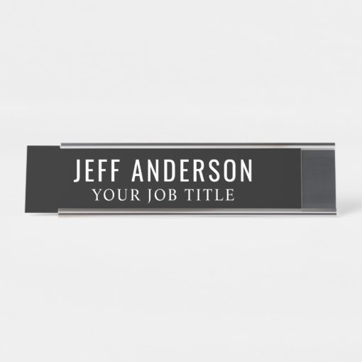 Modern Black and White Office Employee Desk Name Plate | Zazzle