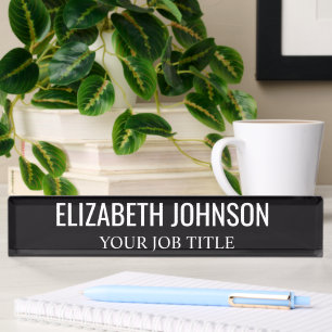 Modern Black and White Office Employee Desk Name Plate