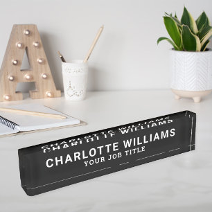 Modern Black and White Office Employee Desk Name Plate