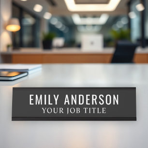 Modern Black and White Office Employee Desk Name Plate