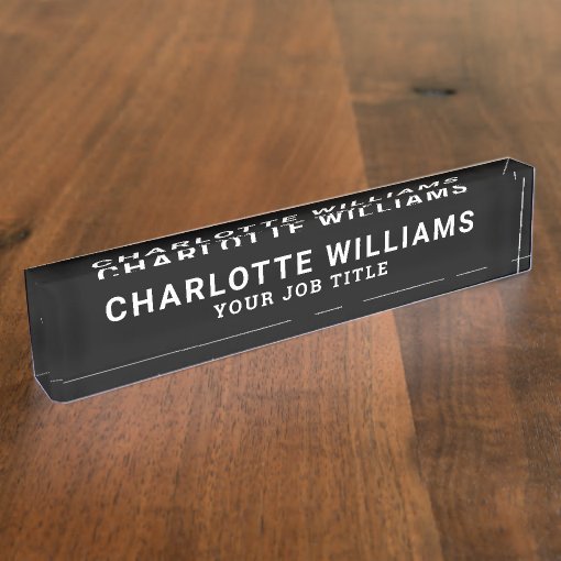 Modern Black and White Office Employee Desk Name Plate | Zazzle