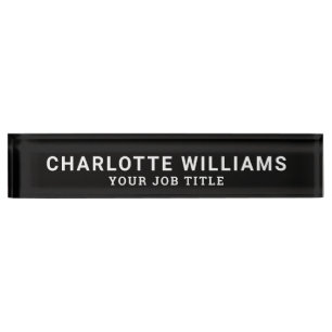 Modern Black and White Office Employee Desk Name Plate