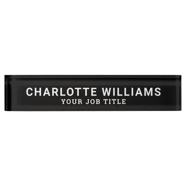 Modern Black and White Office Employee Desk Name Plate | Zazzle
