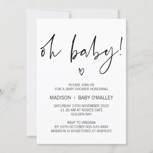 Modern Black and White Oh Baby Shower Invitation