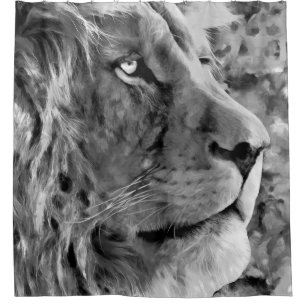 Modern black and white oil painting of king lion, shower curtain