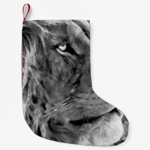 Modern black and white oil painting of king lion, small christmas stocking