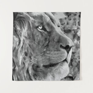 Modern black and white oil painting of king lion,  tapestry