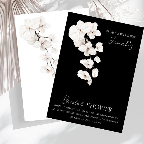 Modern Black and White Orchids Bridal Shower Invitation