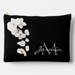Modern Black and White Orchids Floral Monogram Accessory Pouch