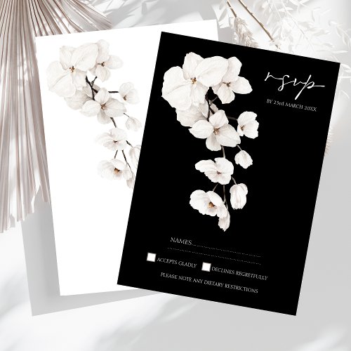 Modern Black and White Orchids Flowers Wedding RSVP Card