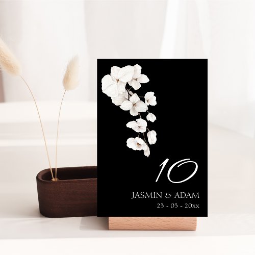 Modern Black and White Orchids Flowers Wedding Table Number