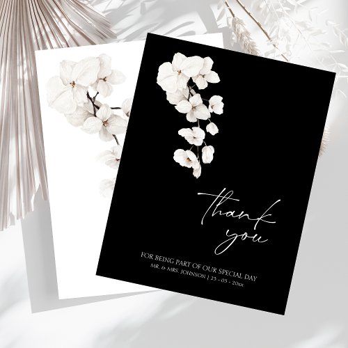 Modern Black and White Orchids Flowers Wedding Thank You Card
