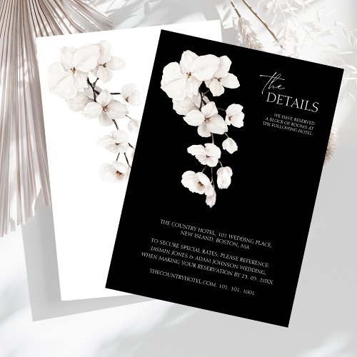 Modern Black and White Orchids Wedding Details Enclosure Card