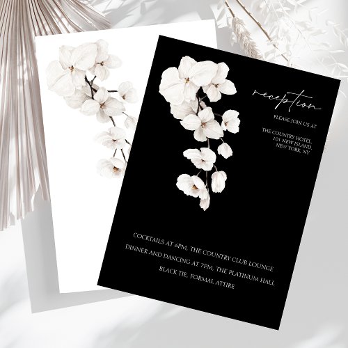 Modern Black and White Orchids Wedding Reception Enclosure Card