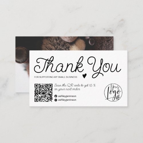 Modern black and white order thank you Qr code Business Card