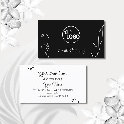 Modern Black and White Ornamental with Logo Ornate Business Card