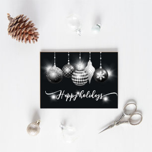 Modern Black and White Ornaments Xmas Business Holiday Card