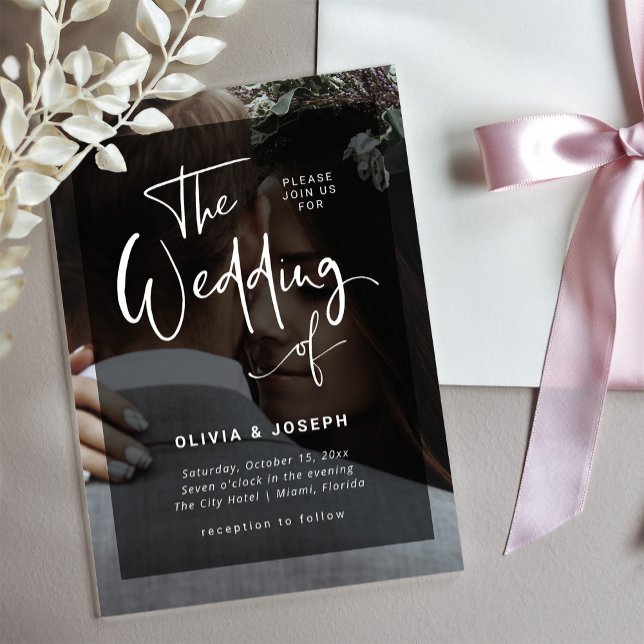 Modern Black and White Overlay | Photo Wedding Acrylic Invitations (Creator Uploaded)