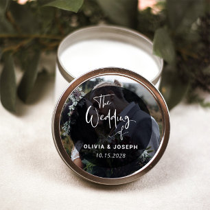 Modern Black and White Overlay Photo Wedding Classic Round Sticker