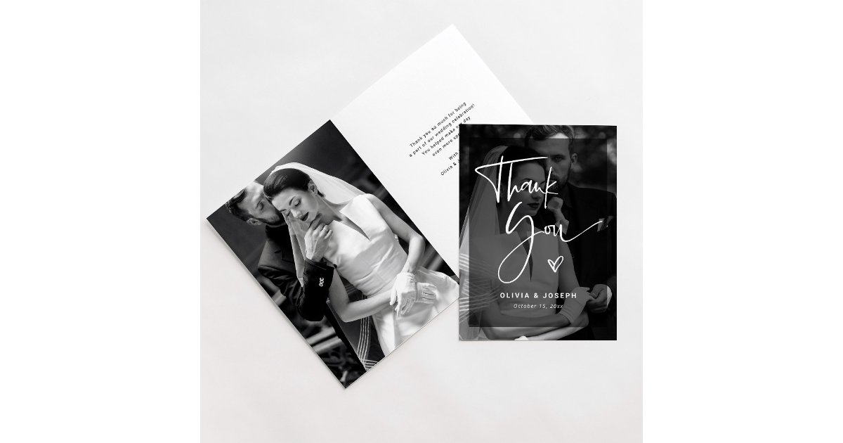 Modern Black and White Overlay | Photo Wedding Thank You Card | Zazzle