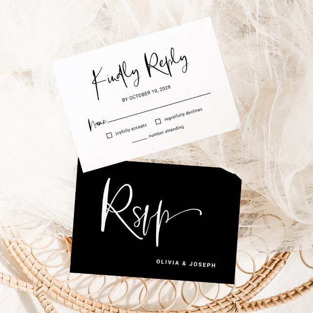 Modern Black and White Overlay Wedding RSVP Card (Creator Uploaded)