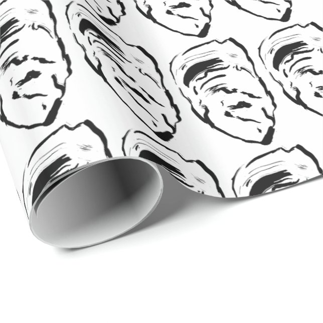 Modern Black and White Oyster Wrapping Paper (Roll Corner)