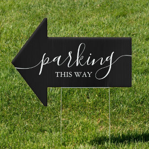 Modern Black and White Parking This Way Arrow Sign