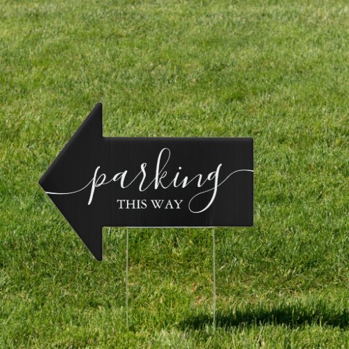 Modern Black and White Parking This Way Arrow Sign