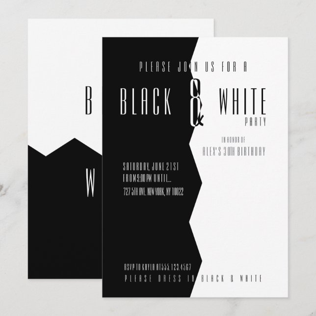 Modern, Black and White Party Invitations (Front/Back)