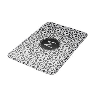 Modern Black and White Pattern Custom Monogram Bathroom Mat