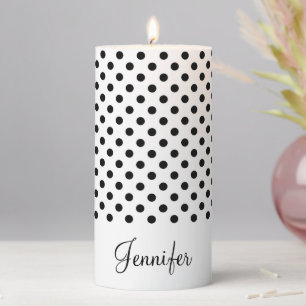 Modern Black And White Pattern Custom Name Pillar Candle