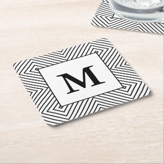 Modern Black and White Pattern, Monogram Coaster