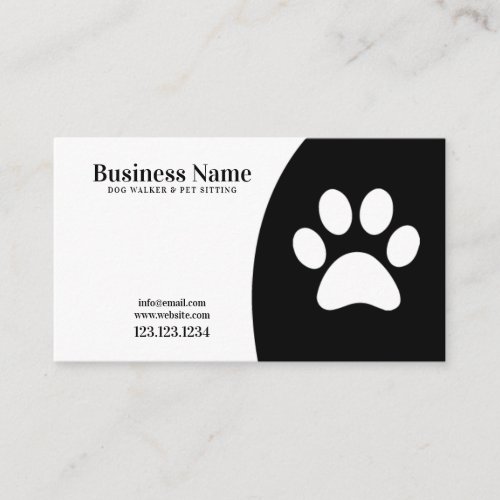 Modern Black and White Paw Print Dog Walking Business Card