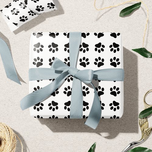 Modern Black and White Paw Print Pattern 2 Wrapping Paper