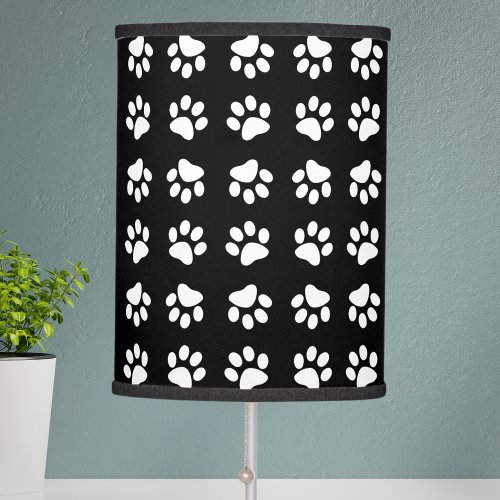 Modern Black and White Paw Print Pattern Table Lamp