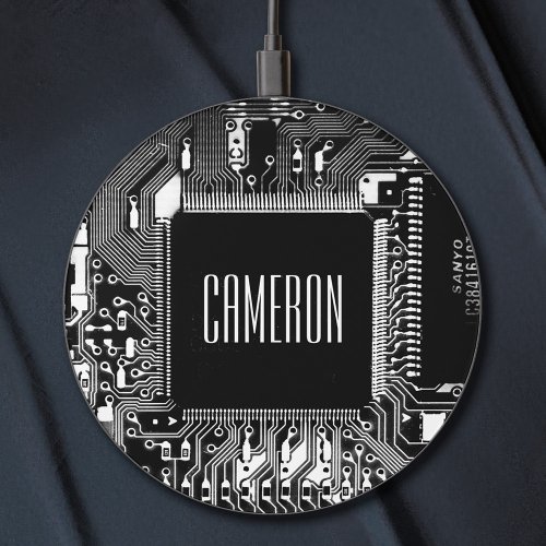  Modern Black and White PCB Microchip Geeky Custom Wireless Charger