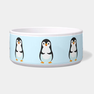 Modern Black and White Penguin on Light Blue Bowl