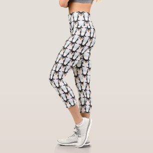 Modern Black and White Penguin Pattern Capri Leggi