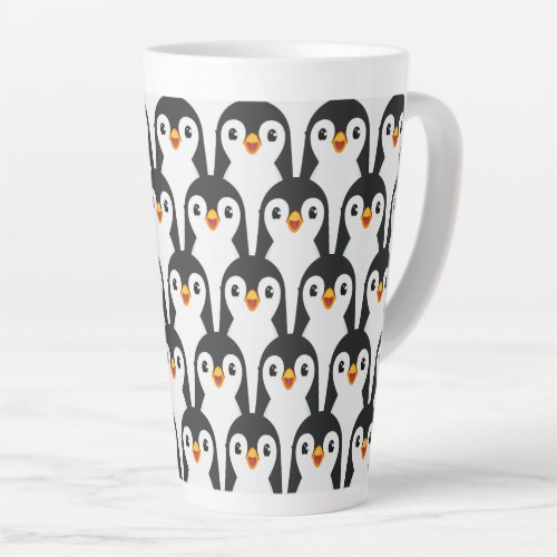 Modern Black and White Penguin Pattern Latte Mug