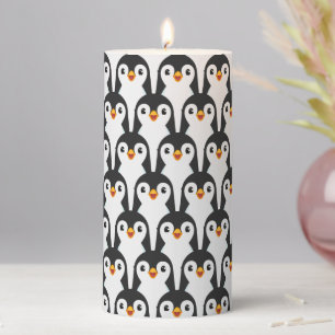 Modern Black and White Penguin Pattern Pillar Candle