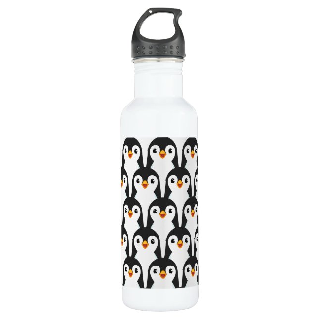 Modern Black and White Penguin Pattern Stainless Steel Water Bottle (Front)