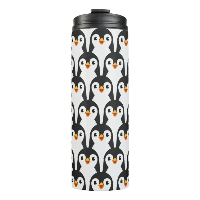 Modern Black and White Penguin Pattern Thermal Tumbler (Front)