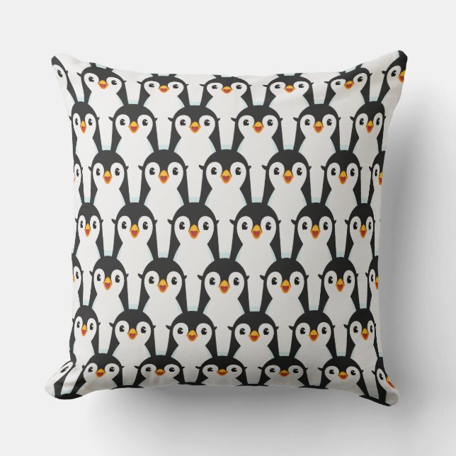 Modern Black and White Penguin Pattern Throw Pillow (Front)
