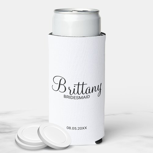 Modern Black and White Personalized Bridesmaids Ca Seltzer Can Cooler