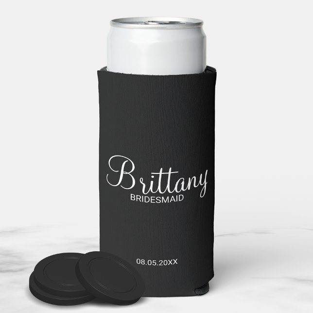 Modern Black and White Personalized Bridesmaids Seltzer Can Cooler (Creator Uploaded)