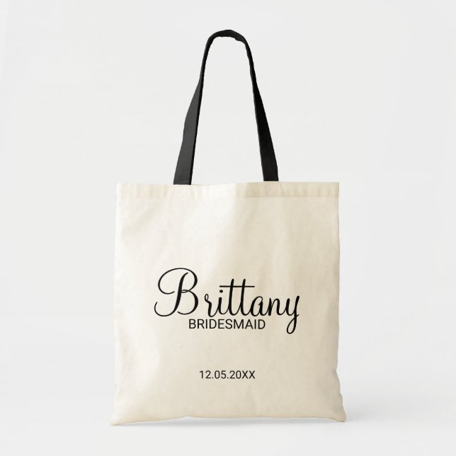 Modern Black and White Personalized Bridesmaids Tote Bag (Front)