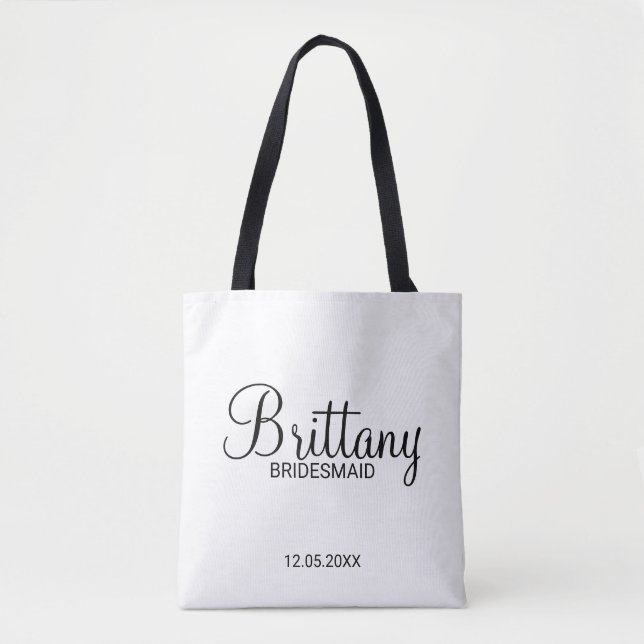 Modern Black and White Personalized Bridesmaids Tote Bag (Front)