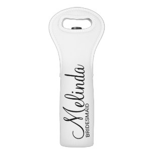 Modern Black and White Personalized Bridesmaids Wine Bag